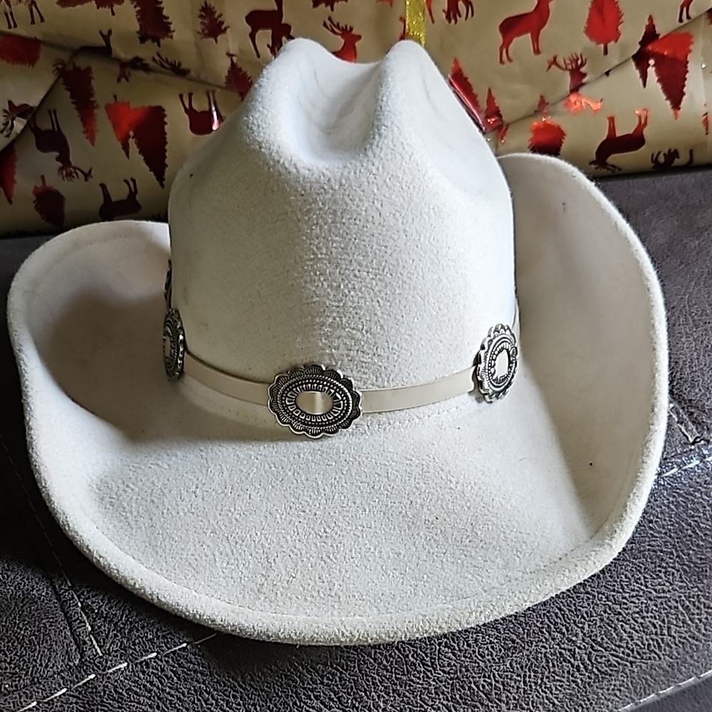 White Western Cowboy Hat with Silver Accents
